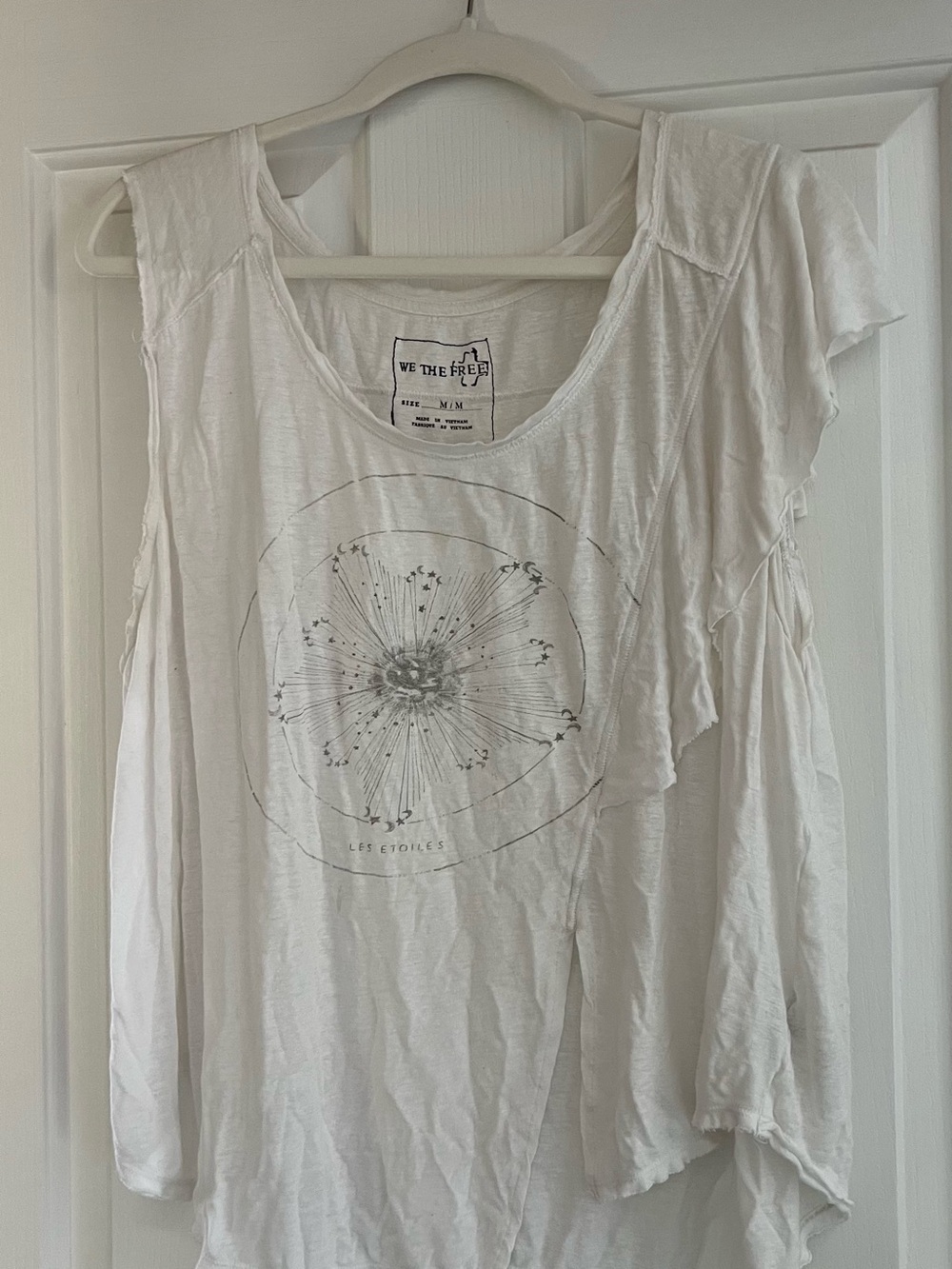 Free People White Scoop Neck Graphic Tank with Radiant Starburst